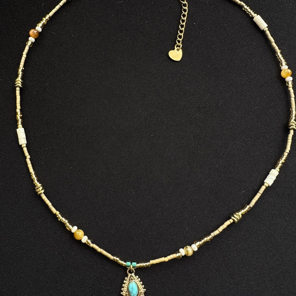 Gold and Turquoise Beaded Necklace